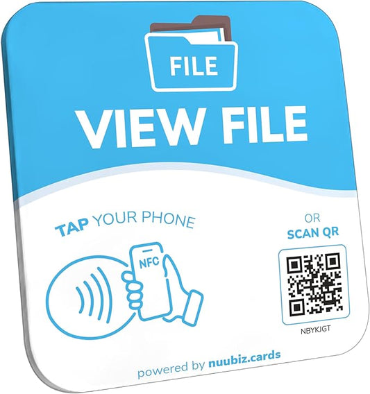 NFC Business QR Code Sign Plate for Accessing a File – Drive Offline Engagement Online – Works Like Review Tap Card & Social Media Sign – No App or Fees – Includes Stand or Adhesive