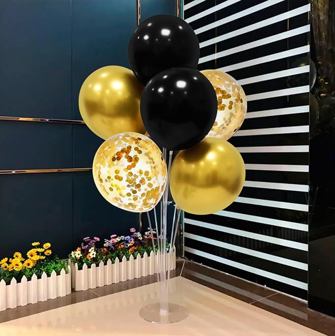 ZJDHPTY 5Set Black and Gold Balloon Stand Centerpiece Table Decorations | Milestone 60th 70th 40th 50th Birthday Decorations,Graduation Retirement Wedding Anniversary New Years Eve Party Supplies