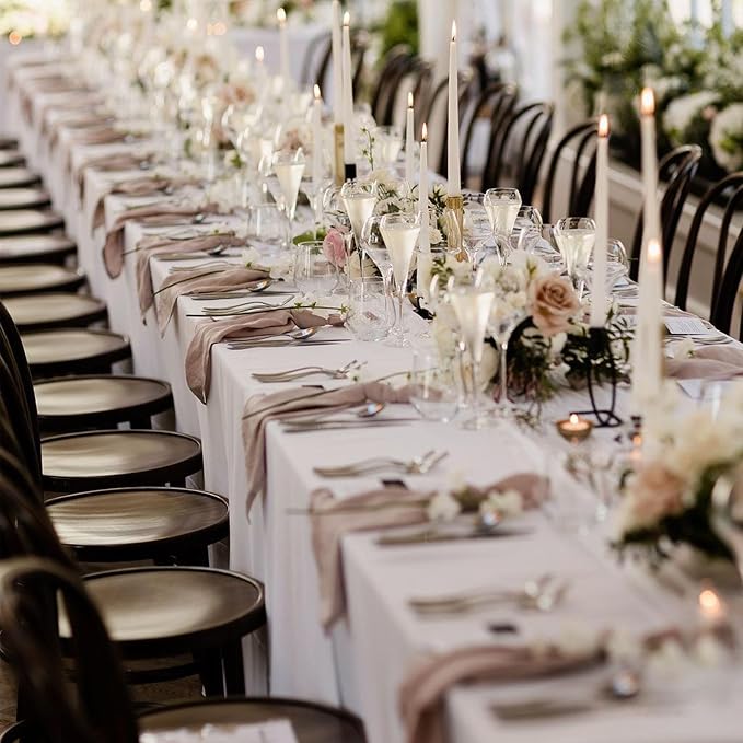 10Pack White Table Cloths for 8 Foot Rectangle Tables 60 x 126 Inch, 8FT White Tablecloth Rectangle Bulk Linen Polyester Fabric Washable Cloth Cover for Wedding Reception Banquet Birthday Party