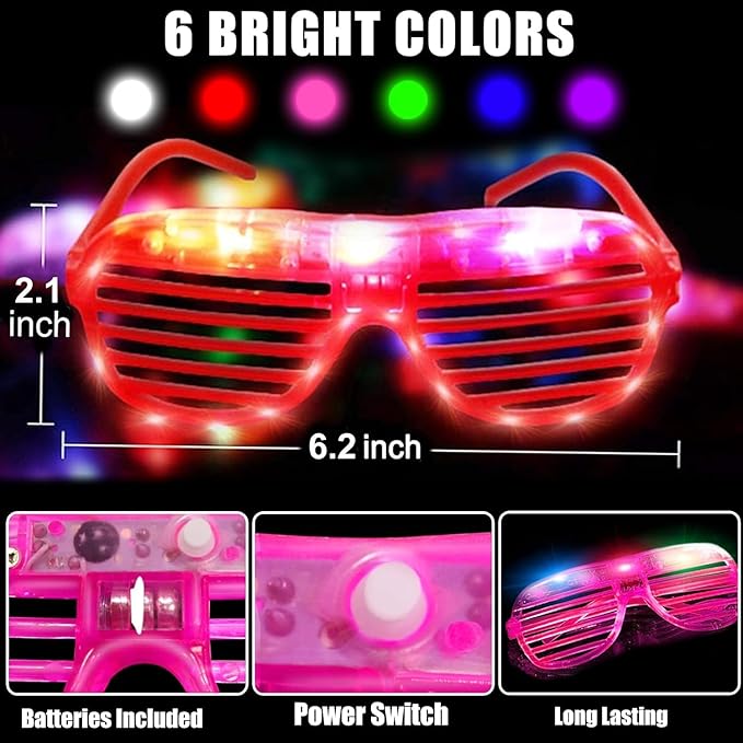 30 Pack LED Glasses Glow in The Dark Party Supplies Glow Sticks Glasses Party Favors Rave Neon Shutter Shades Light Up Glasses Sunglasses Party Favors for Kids/Adults Birthday Wedding Patriotic