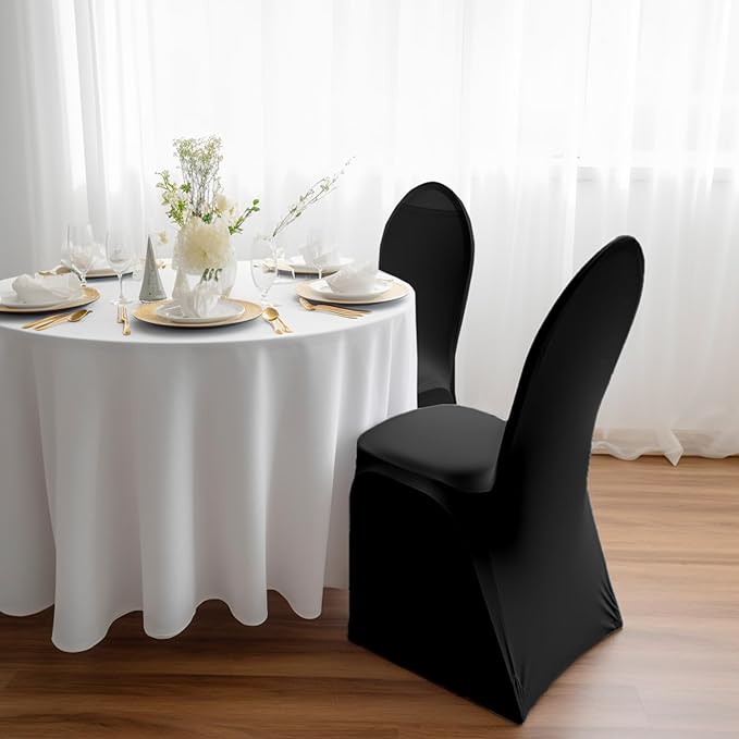 Black Chair Covers 10 pcs Stretch Spandex Chair Covers Universal Fitted Chair Cover Protector for Wedding,Party, Banquet, Holidays, Celebration, Decoration（Black, 10 PCS）