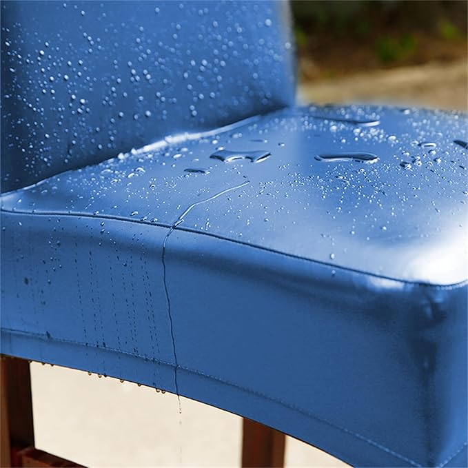Qubjus Dining Chair Covers, Solid Pu Leather Waterproof Oilproof Stretch Dining Chair Protector Cover Slipcover (Blue, 4 Pack)