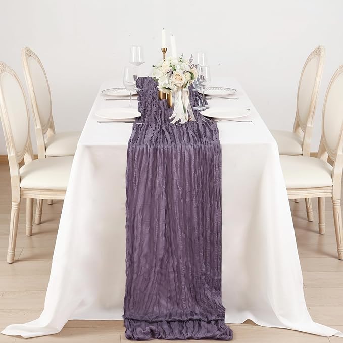 12 Pack Dusty Purple Cheesecloth Table Runner 120 Inch 10FT Cheese Cloth Runners for Birthday Party, Banquet, Theme Party, Wedding Decoration
