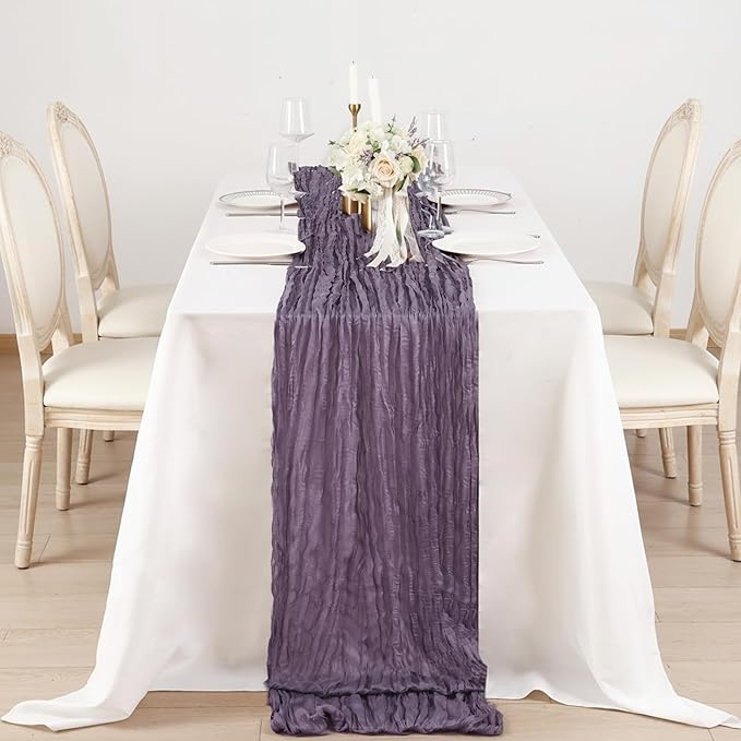 8 Pack Dusty Purple Cheesecloth Table Runner 120 Inch 10FT Gauze Cheese Cloth for Birthday Party, Banquet, Theme Party, Wedding Decoration