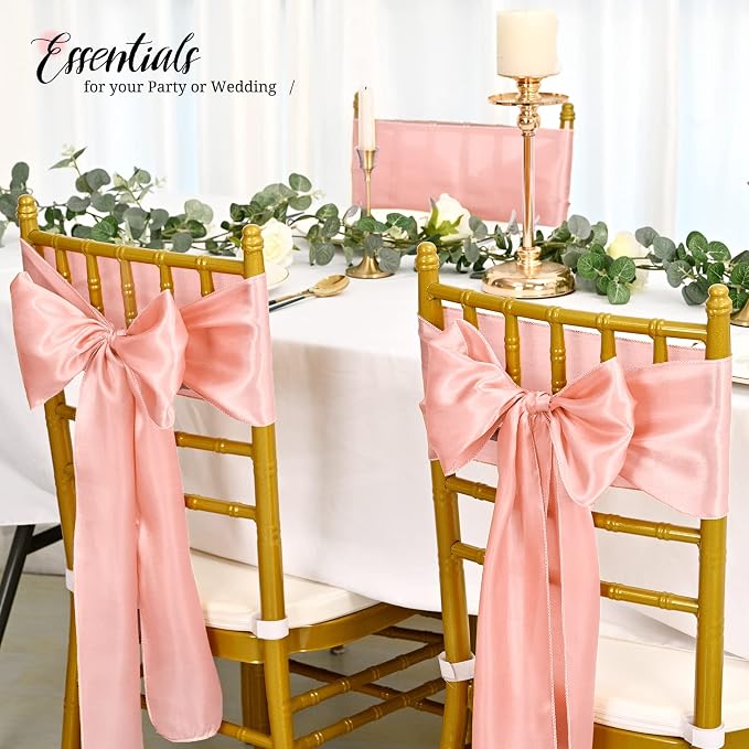 Pesonlook 60 PCS Rose Gold Satin Chair Sashes Bows,Satin Chair Sashes Universal Chair Cover for Wedding Reception Restaurant Event Decoration Banquet,Party,Hotel Event Decorations (7 x 108 inch)