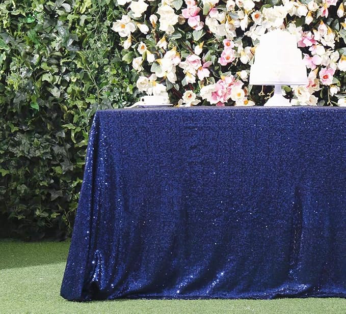 Juya Delight 60" x 102" Navy Blue Rectangle Sequin Tablecloth for Party Dinner Banquet Festival Wedding Anniversary Exhibition Dessert Table