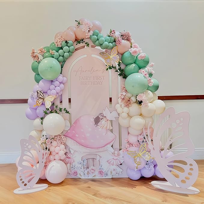 Sage Green Purple Pink Balloon Garland Arch Kit, 125pcs Dusty Green Pastel Lavender Purple Blush Pink White Sand Metallic Gold Fairy Balloon for Baby Shower Birthday Wildflower Floral Party Decoration
