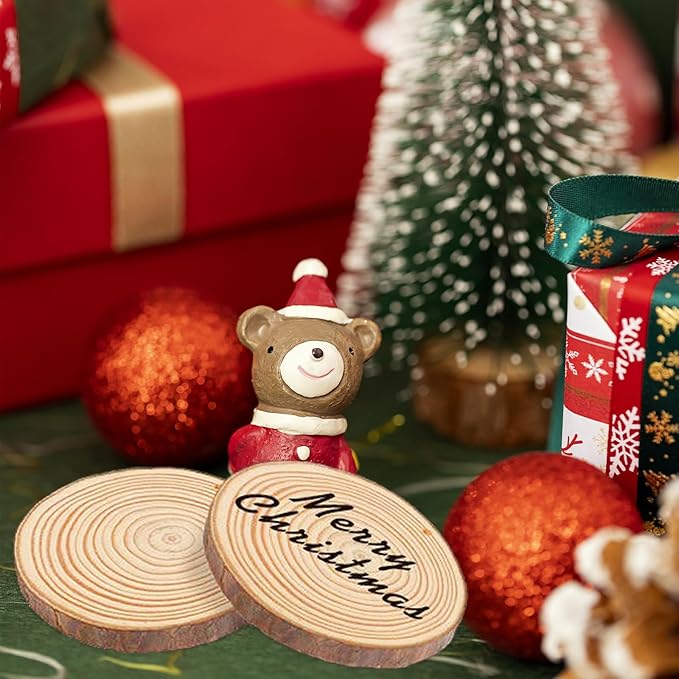 Wood Slices 54 Pcs 2.8-3.1 Inches,Wood Slices for Crafts with Hole,Small Wood Cookies,Natural Wood Slices for DIY Rustic Candle Holders/Wedding/Christmas. ﻿