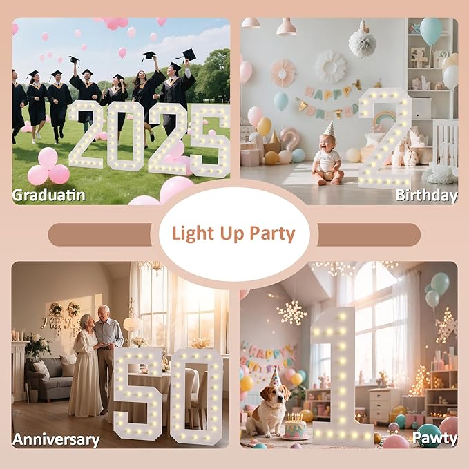 4FT Light Up Numbers, Marquee Numbers 4 Feet Tall Giant Number 5 Mosaic Big Number Sign for 5th 15th 50th Birthday Party Backdrop Anniversary Decorations, Pre-Cut Large Frame