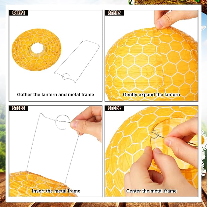 Panelee 12 Pcs Bee Party Decorations Paper Lanterns 8 Inch Hanging Round Hanging Paper Party Decorations for Holiday Indoor Outdoor Supplies