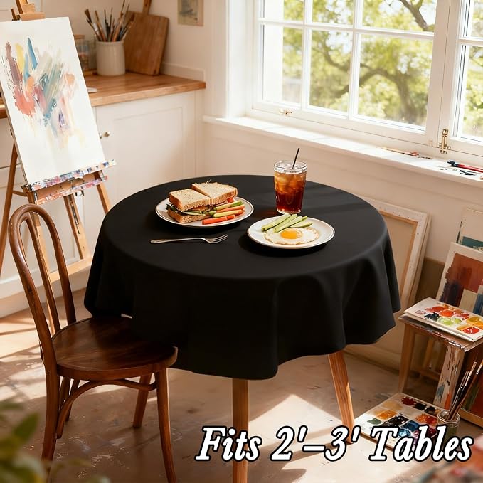 8 Pack Black Round Tablecloth 60 Inch Black Table Cloth for Round Tables, Reusable and Washable Polyester Tablecloth Stain Wrinkle Resistant Decorative Table Cover for Wedding Party Dining Banquet