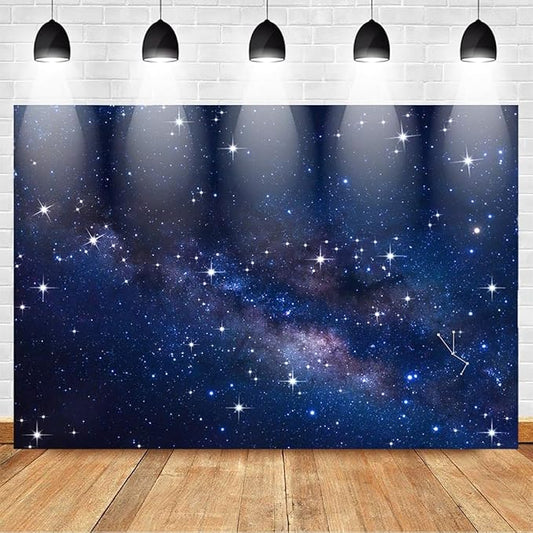 Avezano Starry Night Sky Backdrop Outer Space Galaxy Birthday Background Universe Nebula Stars Theme Party Decorations for Boy Kids First Birthday Banner Photo Booth Props (5x3ft)