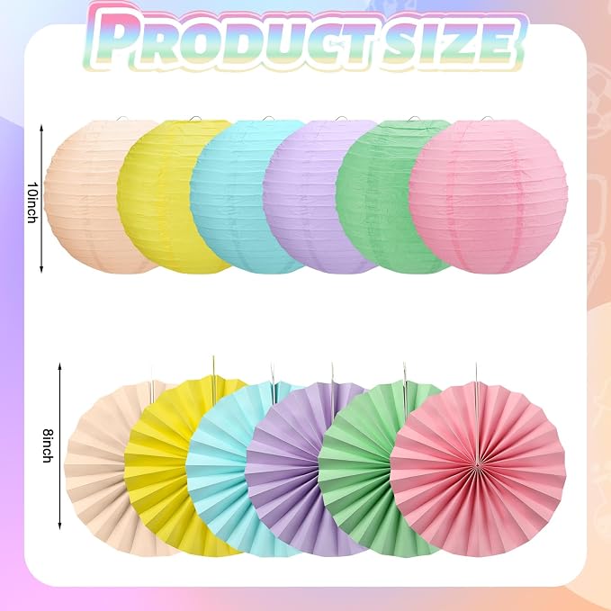 Flutesan Pastel 12 Pcs Classroom Decor Hanging Paper Lanterns and Paper Fans Back to School Party Classroom Ceilings Decor Supplies for Bulletin Board Office Wall Birthday Party Decoration