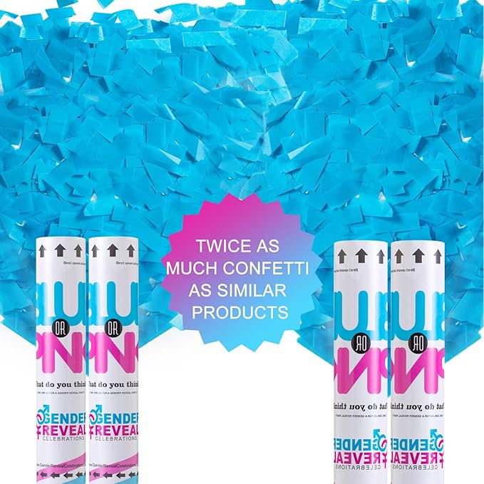 Premium Gender Reveal Confetti Cannon, 4 Pack Blue Gender Reveal Confetti Cannon Popper, for Gender Reveal Decorations