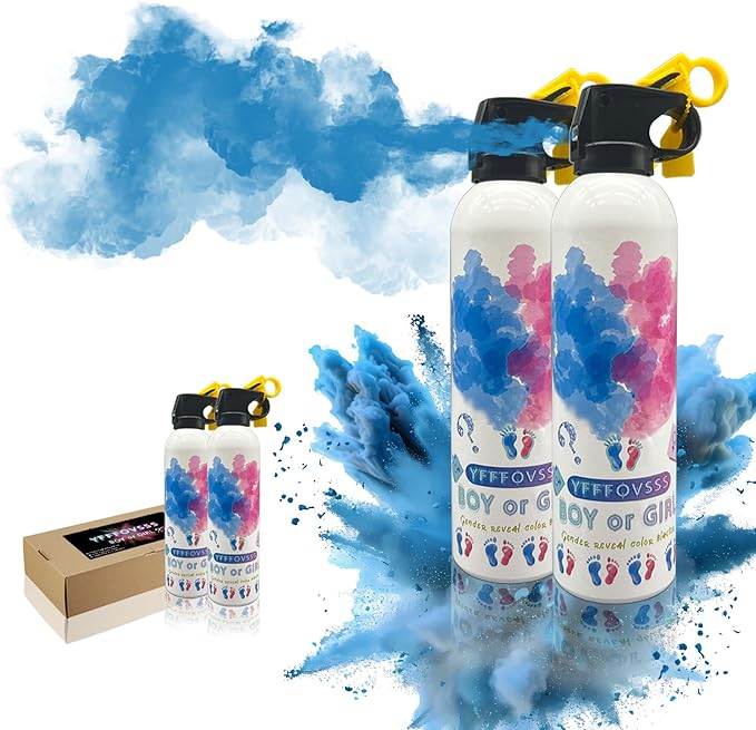 Gender Reveal Fire Extinguisher-2 Packs Blue Gender Reveal Smoke Spray Set for Baby Boy-Biodegradable Party Supplies Ideas & Decorations for Baby Shower (Blue Large)