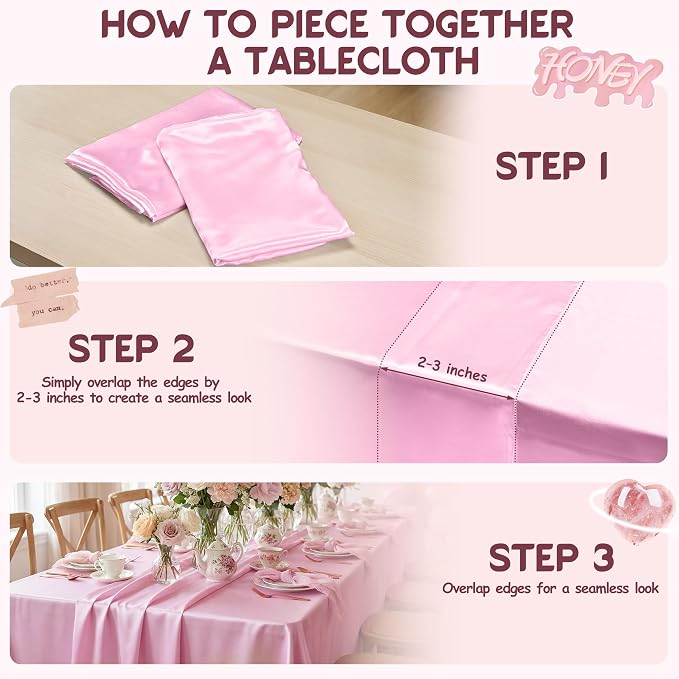 8 Pack Pink Satin Tablecloth 58 x 102 Inches, Rectangular Satin Table Cloths for Wedding Reception, Birthday Party, Graduation & Holiday Banquet Tables