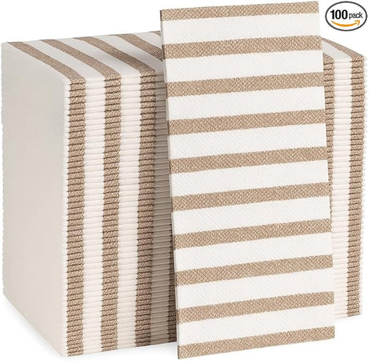 Made in Italy Linen-Feel Disposable Guest Towels - Premium Airlaid Cloth-Like Bathroom Napkins, Soft & Absorbent Luxury Hand Towels, Elegant Striped Dinner Napkins for Parties