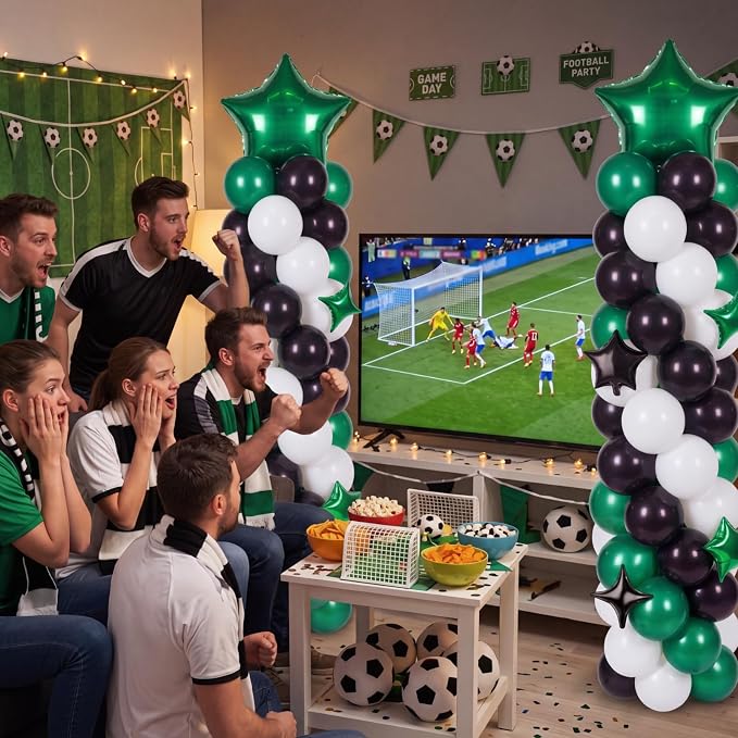 Gejoy 110 Pcs Football Party Balloon Column Stand Kit Green White Black Adjustable Tower Stand from 1.4 to 6.6 ft with Bases for Football Party Back to School Wedding Birthday Baby Shower