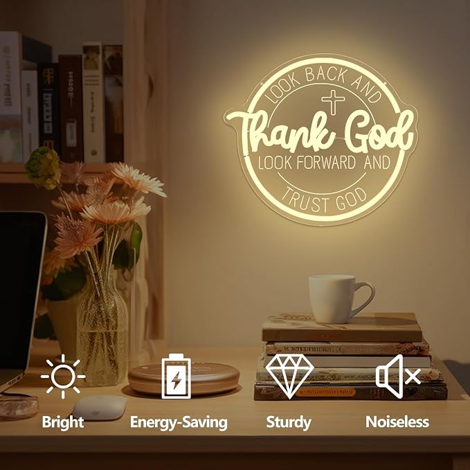 Thank God Neon Signs for Wall Decor Dimmable Christian Neon Sign Jesus cross Led Sign Faith Neon Lights Inspirational Prayer Gift Room Church Office Decor
