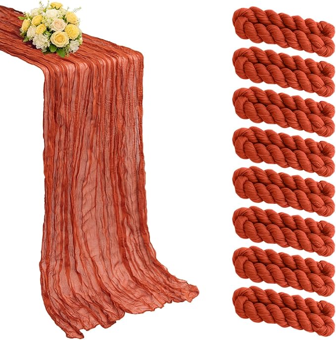 8 Pack Terracotta Cheesecloth Table Runner 21x120 Inch Gauze Table Runners Reusable Polyester 10ft Boho Rustic Cheese Cloth Table Runner for Wedding Party Baby Shower