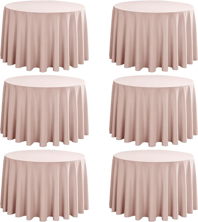 6-Pack Round 90-inch Dusty Pink Table Cloths, Solid Stain and Wrinkle Resistant Circular Tablecloth, Premium Plain Weave Polyester Fabric Table Linen Covers for Hotel, Banquet