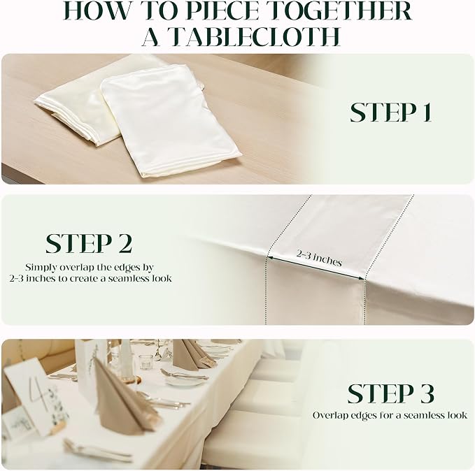12 Pack Ivory Satin Tablecloth 58 x 102 Inches, Rectangular Satin Table Cloths for Wedding Reception, Birthday Party, Graduation & Holiday Banquet Tables