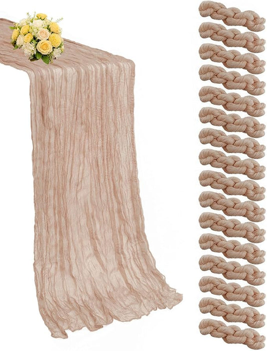 16 Pcs Nude Brown Cheese Cloth Table Runner 21x120 Inch Long Sheer Tan Table Runner Cheesecloth Table Cloth for Valentine’s Day Birthday Party Family Dinner Fit 8-10 People Tables