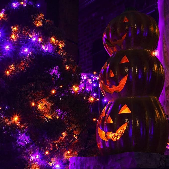 kemooie 500 LED Halloween Lights, 164FT 8 Lighting Modes Plug in Waterproof Fairy Lights for Outdoor Tree Party Garden Balcony Halloween Decorations (Purple and Orange)