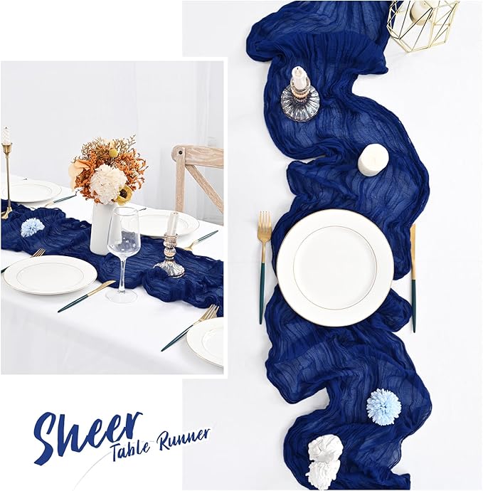 24 Pack Royal Blue Cheesecloth Table Runner,10FT Gauze Boho Long Cheesecloth Table Runners 20x120inch Rustic Cheese Cloth Table Runner for Wedding Party Bridal Shower,Table Decorations