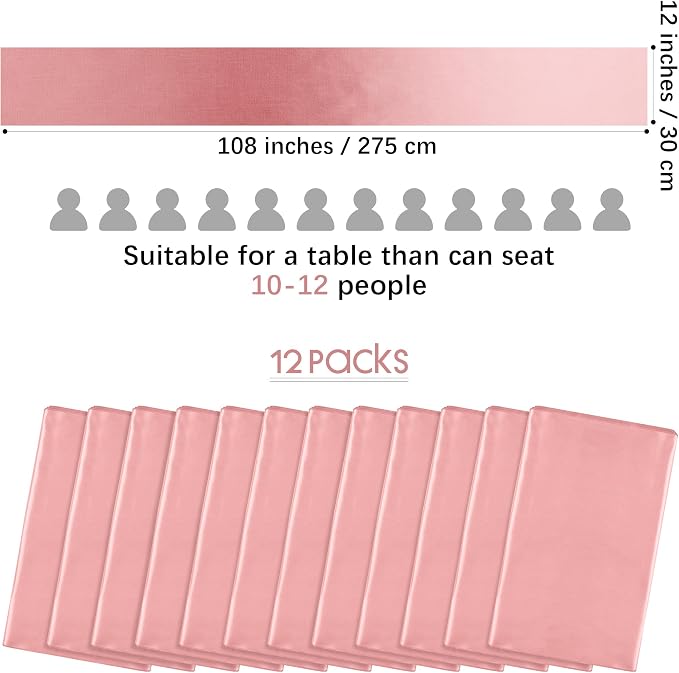 Aneco 4 Pack Satin Table Runner 12 x 108 Inch Long Bright Silk and Smooth Fabric Party Table Runner for Wedding Banquet Party Decoration- Rose Gold