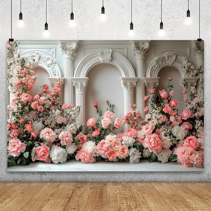 YongFoto Opulent European Archway Wall 10x5ft Blooming Rose Flower Elegant Romantic Retro Photography Background Birthday Bridal Shower Wedding Party Banner Portrait Photoshoot Wallpaper Photo Booth