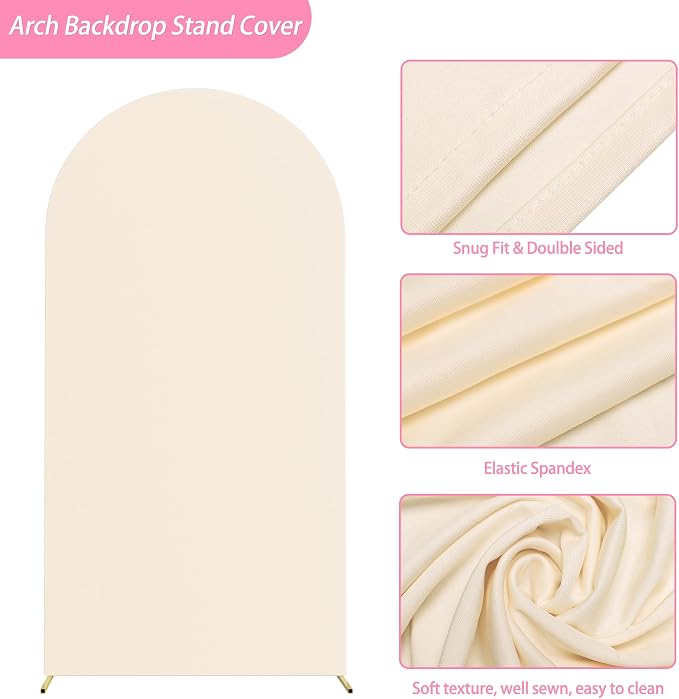 Putros Arch Backdrop Stand and Cover Set, 6.6ft, Gold Arch Stand with Beige Cover, Metal Arched Background Frame for Wedding, Birthday Party, Baby Shower, Photography Decoration