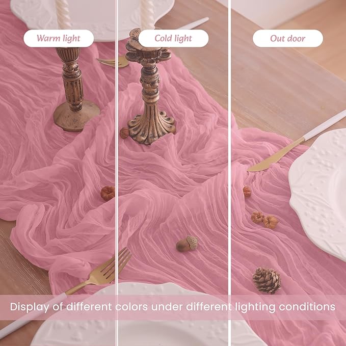 16Pack Dusty Rose Cheesecloth Table Runner 10FT Dusty Rose Gauze Table Runner 35x120Inch Long Boho Spring Easter Table Runners Rustic Sheer Table Runners for Wedding Party Table Decor