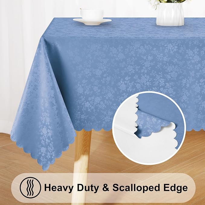 Smiry Rectangle Table Cloth, Waterproof Heavy Duty Vinyl Tablecloths, Wipeable Washable Table Cover for Kitchen and Dining Room (Haze Blue, 52" X 70")