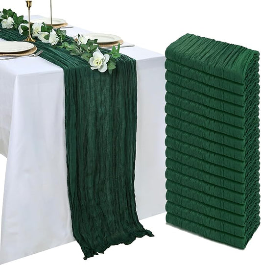 16 Pack Emerald Green Cheesecloth Table Runner 10ft Boho Gauze Fabric 120 Inch Cheese Cloth Table Runner Rustic Sheer for Holiday Baby Shower Party Décor Home Wedding Decoration