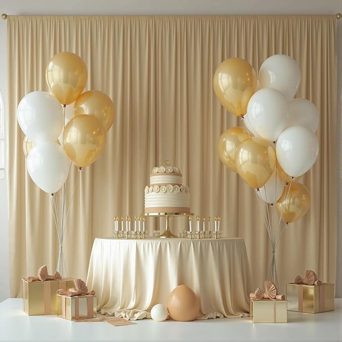 50ftx12ft Beige Backdrop Curtains for Wedding-Wrinkle Free Backdrops Curtain Drapes Fabric Decorations Photo Back Drop Cloth for Baby Shower Photography Stage Reception 10Panels 12ft(H) x 5ft(W)