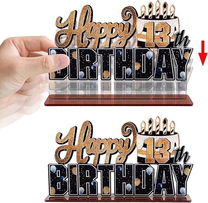 LINGTEER Happy 13th Birthday Gold Acrylic Table Topper Centerpieces Set - Cheers to Thirteen Years Old Birthday 13th Bday Party Gift Decorations.