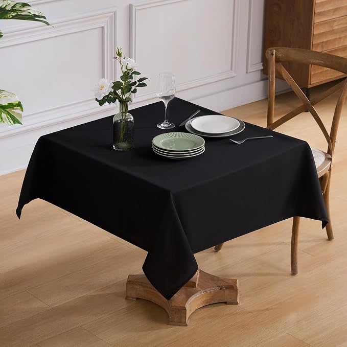 VidaFete 1 Pack Square Tablecloth 52 x 52 Inch Tablecloths Stain Wrinkle Resistant Polyester Dining Table Cover for Kitchen Dinning Party Wedding Rectangular Tabletop Buffet Decoration(Black)