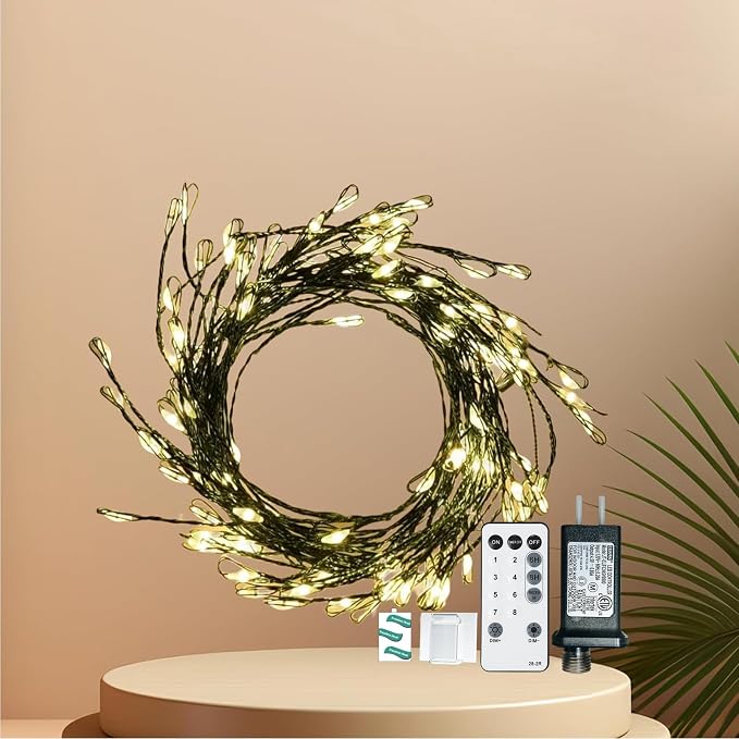 Dailyart Fairy Lights Plug in 200 Led Fairy Light with Remote 10Ft Firecracker String Lights with Timer 8 Modes Christmas Lights for Bedroom Wreath Party Window Wedding Tree Decoration Green Wire