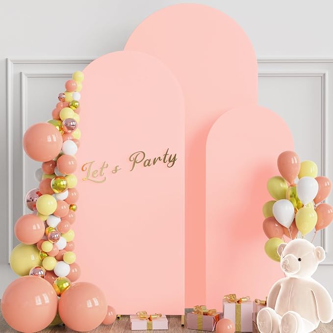 Wokceer Wedding Arch Backdrop Cover 6FT, 5FT, 4FT Set of 3 Spandex Fitted Blushing Pink Arch Covers for Round Top Chiara Arch Backdrop Stands Cover for Birthday Party Ceremony Decor