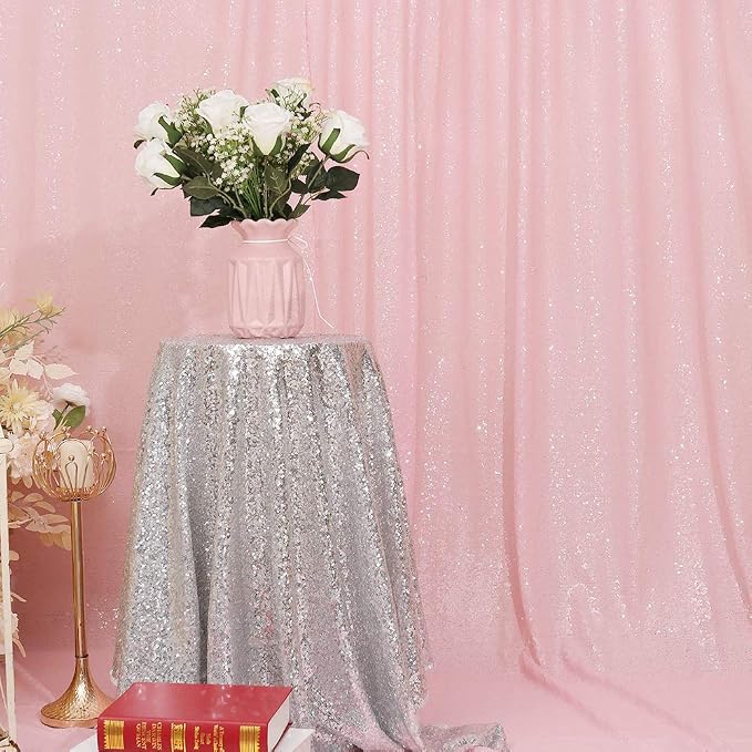 Eternal Beauty Pink Sequin Backdrop, 6x8 Ft Glitter Background Curtains for Mother's Day Shimmer Photography Party Wedding Birthday Back Drop Decor