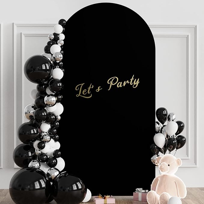 Wokceer 6.6FT Wedding Arch Backdrop Cover Spandex Fitted Black Wedding Backdrop Stand Covers Round Top Chiara Arch Cover for Birthday Party Ceremony Banquet Decoration