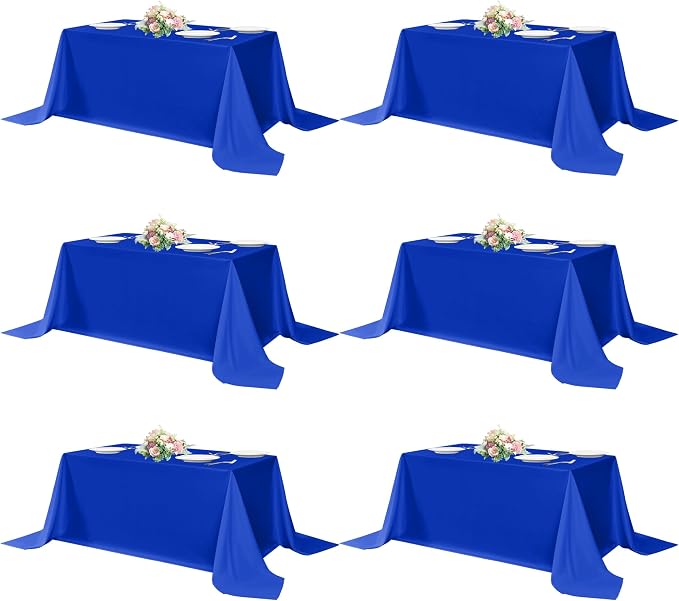 sancua Rectangle Tablecloths 6 Pack - 90x156 Inch - Royal Blue Washable Fabric Cloth Table Cloth, Large Reusable Polyester Table Covers for Wedding, Party, Birthday, Banquet