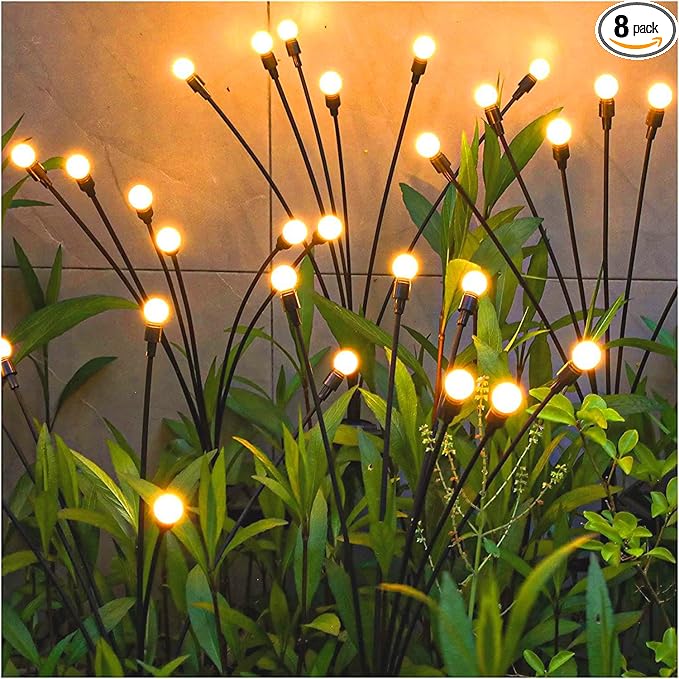 TONULAX Solar Garden Lights - 8 Pack Upgraded Solar Swaying Light, Sway by Wind, Outdoor Lights, Yard Patio Pathway Decoration, High Flexibility Iron Wire & Heavy Bulb Base, Warm White