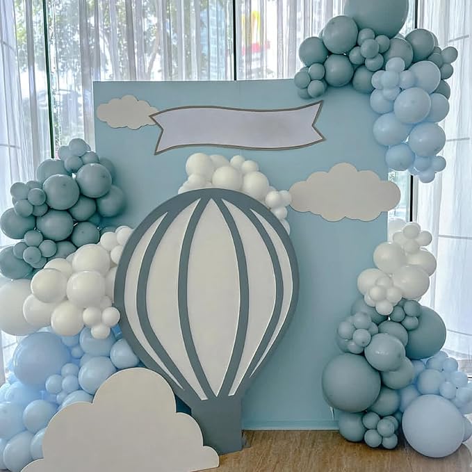 Dusty Blue and White Balloon Arch, Slate Blue Pearl White Ivory Balloon Garland, Different Sizes 18/12/10/5 Inch for Baby Shower Gender Reveal Bridal Shower Wedding Birthday Party Decorations