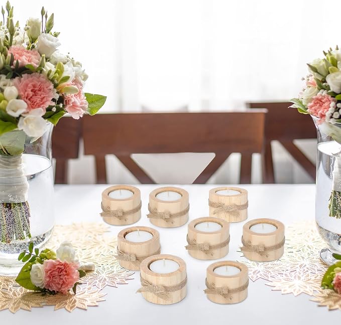 Ctosree Rustic Wedding Favors for Guests Bulk Wooden Tea Lights Candle Holder Handmade Votive Candles for Farmhouse Wedding Baby Shower Favors Party Table Centerpieces Birthday Decoration(50 Pcs)