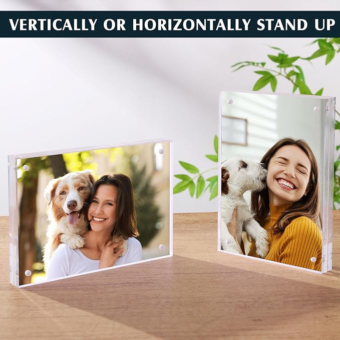 Kigley 6 Pcs 5 x 7 Inch Acrylic Picture Frames, Clear Acrylic Photo Business Card Frame Desktop Display Double Sided Wallet Size Frame Freestanding Frames for Film Photos Cards Stamp