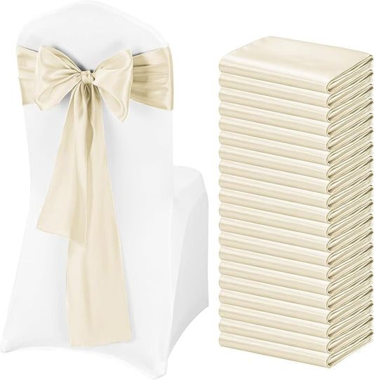 Pesonlook 60 PCS Ivory Satin Chair Sashes Bows Satin Chair Sashes Universal Chair Cover for Wedding Reception Restaurant Event Decoration Banquet,Party,Hotel Event Decorations (7 x 108 inch)