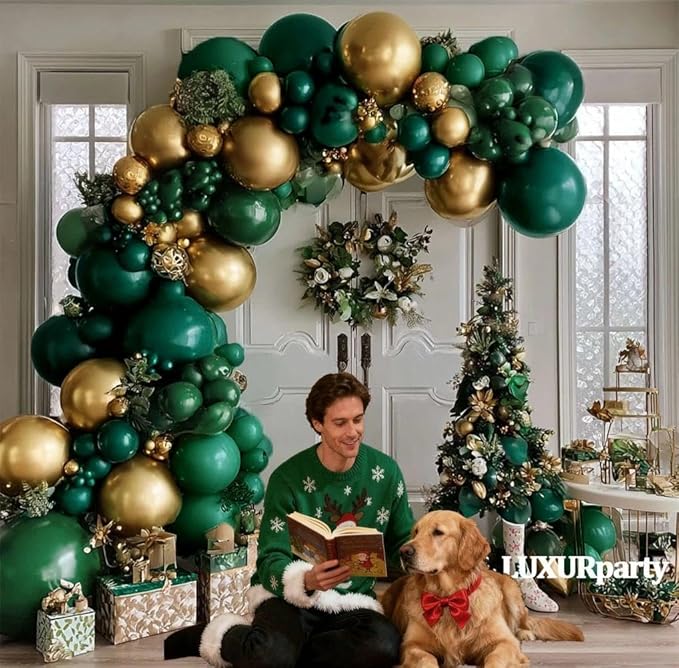 Emerald Green Gold Balloons Garland Double Stuffed Dark Green Gold Balloons Hunter Forest Metallic Arch Kit for Birthday Baby Shower Jungle Graduation Prom Party Decorations
