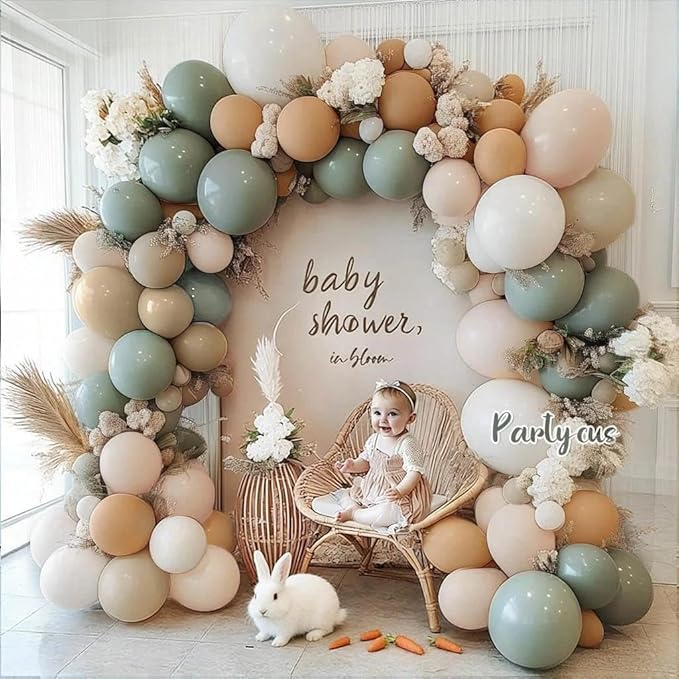 Dusty Green Nude Balloon Garland Double Stuffed Blush Brown Cream Sand White Neutral Matte Balloon Arch Kit for Baby Shower Wedding Birthday Gender Reveal Woodland Party Decoration